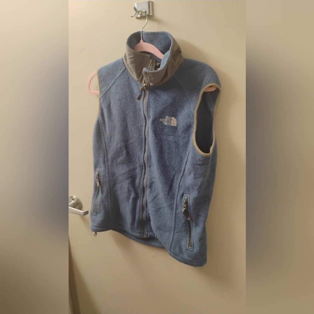 The North Face Blue Gray Full Zip Fleece Vest Womens Sz M